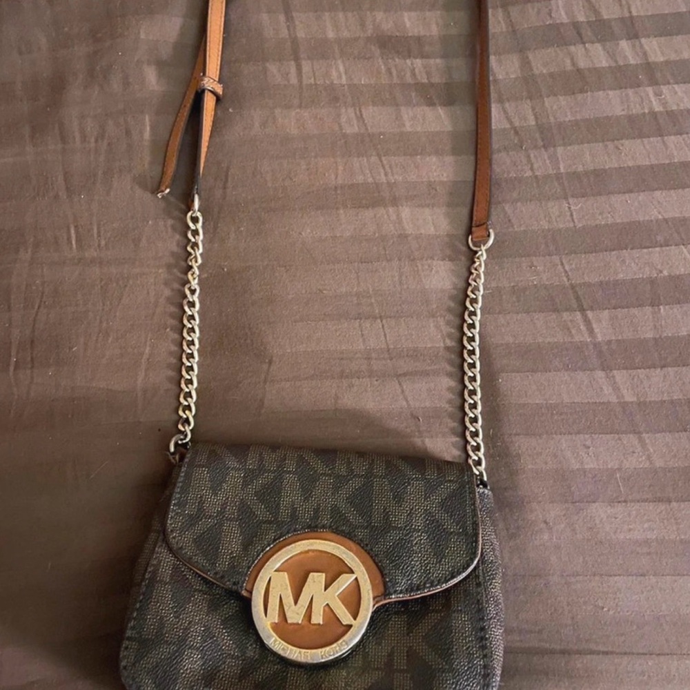Michael Kors Dark Brown Crossbody Bag with Gold Accents